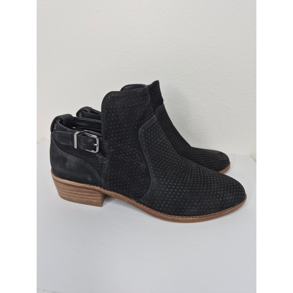 Gianni Bini Perforated Black Suede Booties Buckle Low Heel Baddie IndieSize 7